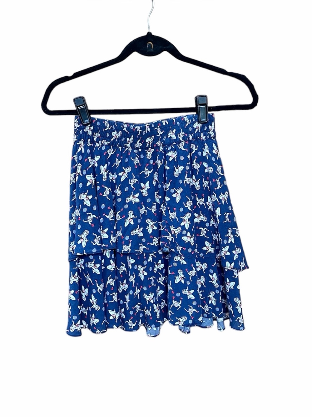 Zara Basic Layered Tiered Short Skirt w/Navy Blue Swimmer Snorkeling Print Sz XS